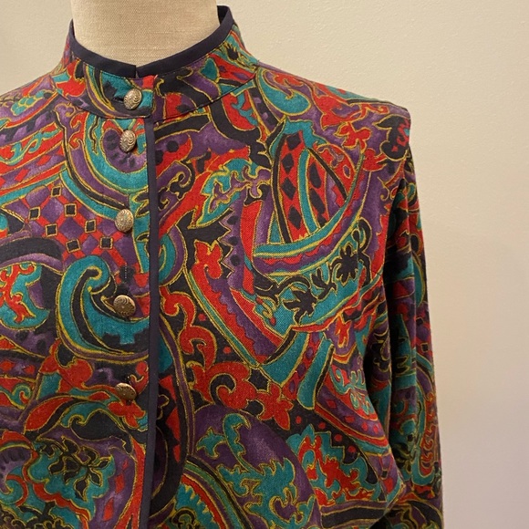 Geiger  Vintage Womens 2 Pc Set Shirt & Skirt  / Green Red   Purple Print / 38 - Picture 7 of 16